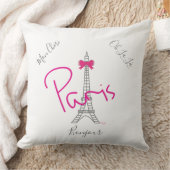 パリ、エッフェルタワーピンクボウフランスのホワイトモダン クッション (ブランケット)