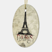 パリ、エッフェルタワーヴィンテージスクリプトクリスマス セラミックオーナメント (左)