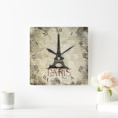 パリ、エッフェルタワーヴィンテージスクリプト スクエア壁時計 (ホーム)