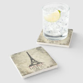 パリ、エッフェルタワーヴィンテージスクリプト ストーンコースター (横)