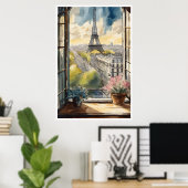 パリ、エッフェルタワー、ルーヴル美術館のポスター ポスター (ホームオフィス)