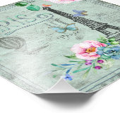 パリ – エッフェルタワー – 花 – フローラ-ヴィンテージ-バラ フォトプリント            (角)