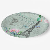 パリ – エッフェルタワー – 花 – フローラ-ヴィンテージ-バラ ペーパープレート (アングル)