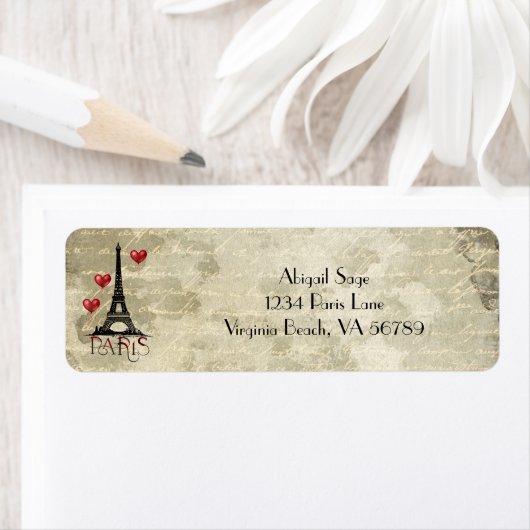 パリ、エッフェルタワー、赤風船の住所 ラベル (インサイチュ)