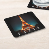 パリ、エッフェルタワーAt Night、Vs 2 スクエアペーパーコースター (アングル)