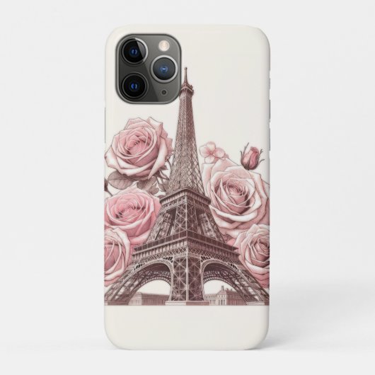 パリ エッフェル塔とピンクのバラ Case-Mate iPhoneケース (裏)