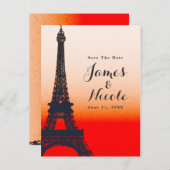 パリ エッフェル塔 オレンジ色の夕日 セーブ・ザ・デート 案内ポストカード (正面/裏面)