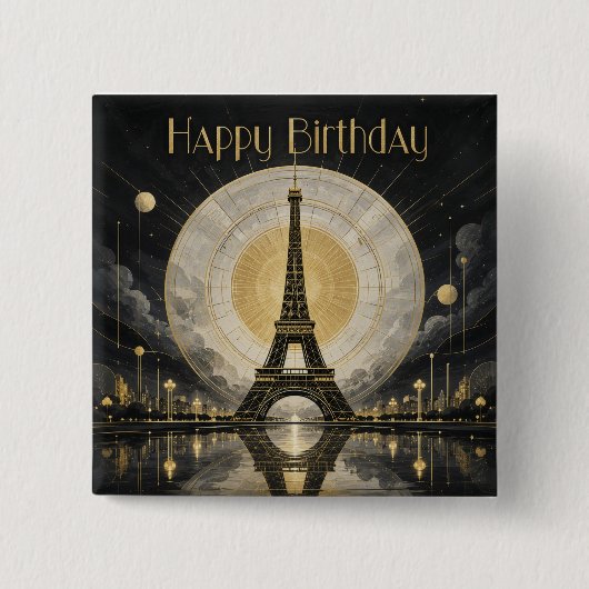 パリ エッフェル塔 ゴールド アールデコ 誕生日 缶バッジ (正面)