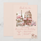 パリ エッフェル塔 パーティー ガール 誕生日 招待状 (正面/裏面)