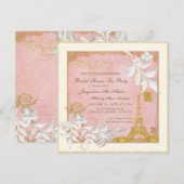 パリ エッフェル塔 ピンクとゴールドのエレガントなブライダルティーパーティー 招待状 (正面/裏面)