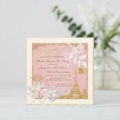 パリ エッフェル塔 ピンクとゴールドのエレガントなブライダルティーパーティー 招待状 (スタンド正面)