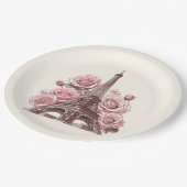 パリ エッフェル塔 & ピンクのバラ ペーパープレート (アングル)