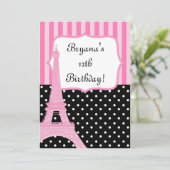 パリ エッフェル塔 フレンチ ドット ピンク ご招待 招待状 (スタンド正面)