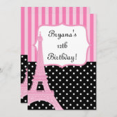 パリ エッフェル塔 フレンチ ドット ピンク ご招待 招待状 (正面/裏面)