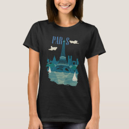 パリ エッフェル塔 ブルー レトロ 旅行 Tシャツ