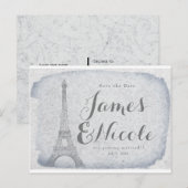 パリ エッフェル塔 ヴィンテージ ウェディング セーブ・ザ・デート 案内ポストカード (正面/裏面)