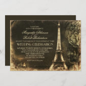 パリ エッフェル塔 ヴィンテージ ウェディング 招待状 (正面/裏面)