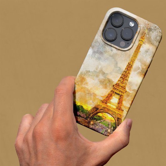 パリ エッフェル塔 水彩 日没 アートプリント Case-Mate iPhoneケース
