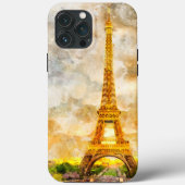 パリ エッフェル塔 水彩 日没 アートプリント Case-Mate iPhoneケース (裏面)