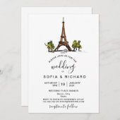 パリ エッフェル塔 現代のウェディング デスティネーション 招待状 (正面/裏面)