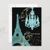 パリ エッフェル塔 結婚式 Save the Date 案内ポストカード (正面/裏面)