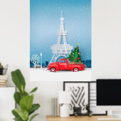 パリ エッフェル塔 赤いトラック クリスマス ポスター (ホームオフィス)