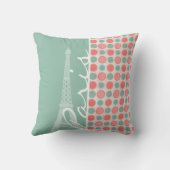 パリ; サケ、珊瑚のピンク、及びSeafoam クッション (裏面)