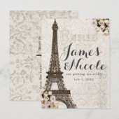 パリ シック エレガント エッフェル塔 Save the Date 案内ポストカード (正面/裏面)