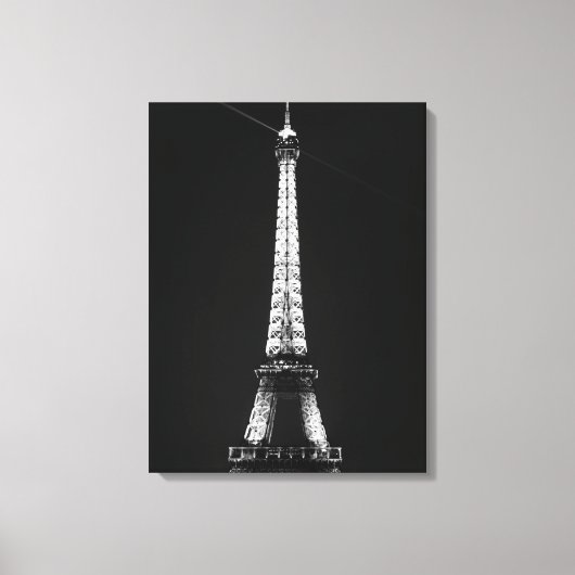 パリ・ナイトのブラック&ホワイトエッフェルタワー キャンバスプリント (正面)