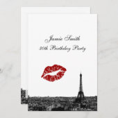 パリ フランスのスカイライン キス #1 モノクローム V 誕生日 招待状 (正面/裏面)