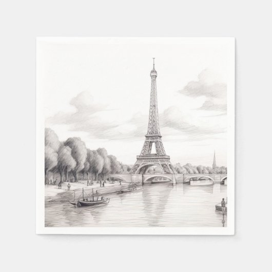 パリ・フランスのヴィンテージ秋 スタンダードカクテルナプキン (正面)