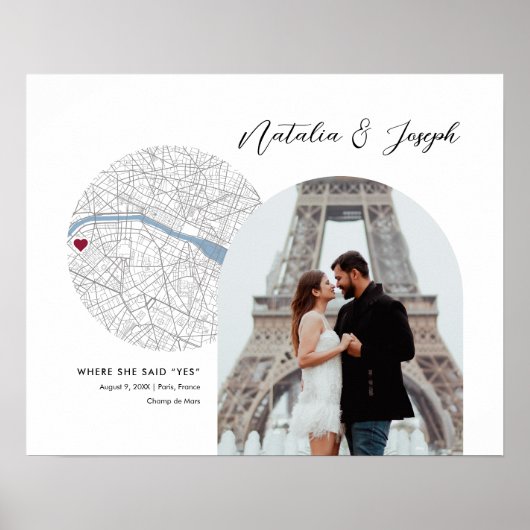 パリ・フランスの地図結婚婚約写真ギフト ポスター (正面)