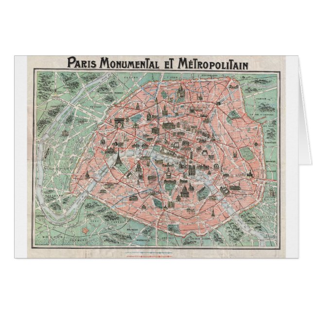 パリ、フランスの1932年のアールデコの地図 (正面横)