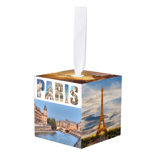 パリ・フランス旅行写真クリスマス キューブオーナメント (正面アングル)