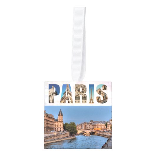 パリ・フランス旅行写真クリスマス キューブオーナメント (正面)