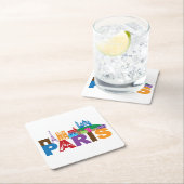 パリ、フランス|のカラフルのタイポグラフィ スクエアペーパーコースター (インサイチュ)