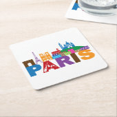 パリ、フランス|のカラフルのタイポグラフィ スクエアペーパーコースター (アングル)