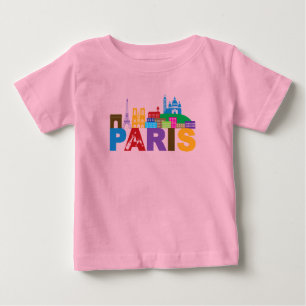 パリ、フランス のカラフルのタイポグラフィ ベビーTシャツ