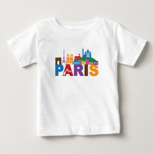 パリ、フランス のカラフルのタイポグラフィ ベビーTシャツ