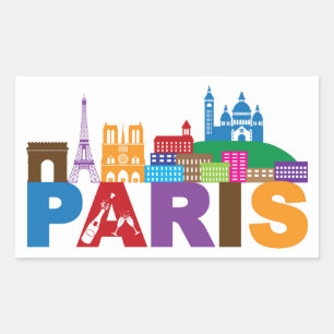 パリ、フランス のカラフルのタイポグラフィ 長方形シール