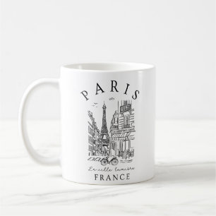 パリ フランス - エッフェル塔とカフェのスケッチ コーヒーマグカップ