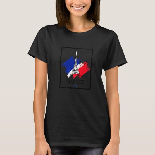 パリ フランス エッフェル塔 イラスト 手描き Tシャツ (正面)