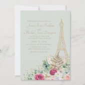 パリ フランス エッフェル塔 ミントグリーン ウェディング 招待状 (正面)