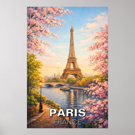 パリ フランス エッフェル塔 桜 ビンテージ ポスター (正面)