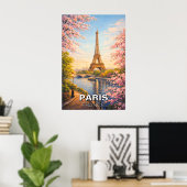 パリ フランス エッフェル塔 桜 ビンテージ ポスター (ホームオフィス)