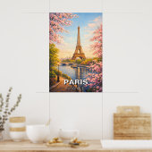 パリ フランス エッフェル塔 桜 ビンテージ ポスター (キッチン)