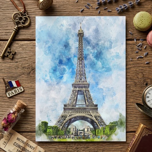 パリ フランス エッフェル塔 水彩画 サンキューカード