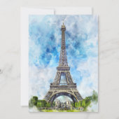 パリ フランス エッフェル塔 水彩画 サンキューカード (正面)