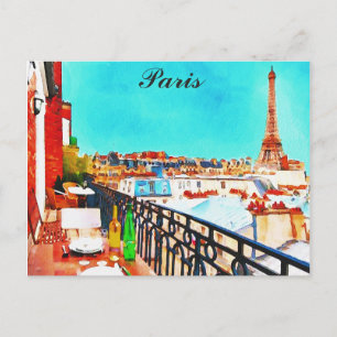 パリ フランス エッフェル塔 水彩画 ポストカード