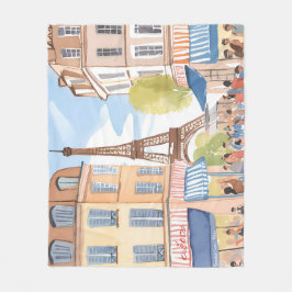 パリ フランス エッフェル塔 | 水彩画 旅行 フリースブランケット